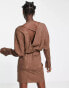 Фото #6 товара ASOS DESIGN cuffed long sleeved satin mini dress with pleat detail skirt in chocolate