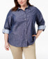 Plus Size Cotton Chambray Roll-Sleeve Shirt, Created for Macy's