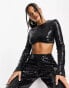 Kaiia sequin underbust detail crop top co-ord in black