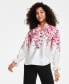 Фото #4 товара Women's Ruffled-Neck Floral-Print Top, Created for Macy's