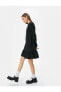 Mini Elbise Uzun Kollu Yuvarlak Yaka Etek Ucu Fırfırlı