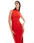 Bershka high neck knitted bodycon maxi dress in red Красный, L - EU 40 - фото #1