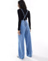 Stradivarius soft touch denim jumpsuit with cross back in light blue