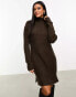 Threadbare Naveah roll neck ribbed mini jumper dress in chocolate brown