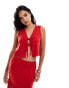 Фото #1 товара Miss Selfridge tie front linen waistcoat in red