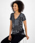 ფოტო #5 პროდუქტის Women's Short Sleeve Patchwork Ruffled Tee, Created for Macy's