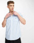 Фото #1 товара Tommy Jeans stripe short sleeve linen shirt classic fit in blue