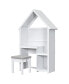 House-Shaped Desk With A Cushion Stool, White