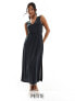 Vila Petite slinky v neck midaxi dress in black