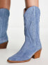 Фото #7 товара Bronx Jukeson western knee boots in denim blue suede