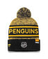ფოტო #2 პროდუქტის Men's Black, Gold Pittsburgh Penguins Authentic Pro Cuffed Knit Hat with Pom