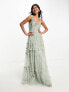 Фото #1 товара Maya Bridesmaid maxi tulle dress with tonal delicate sequin and full skirt in sage green co ord