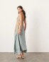 ASOS EDITION satin lace applique embroidered halterneck midi dress with hanky hem in blue