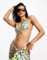 South Beach triangle bikini top with tie front in lemon print