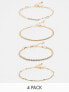 Фото #1 товара ASOS DESIGN pack of 4 fine chain bracelets in gold tone