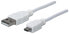 Фото #1 товара Manhattan USB-A to Micro-USB Cable - 1.8m - Male to Male - 480 Mbps (USB 2.0) - Hi-Speed USB - White - Lifetime Warranty - Polybag - 1.8 m - USB A - Micro-USB B - USB 2.0 - Male/Male - White
