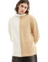 ASOS DESIGN knitted relaxed roll neck jumper in beige and grey splice