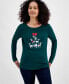 Фото #1 товара Women's Deer Celebration Long-Sleeve Top, Created for Macy's