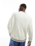 ASOS DESIGN knitted cable jumper in ecru with crew neck and tipping