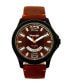 ფოტო #1 პროდუქტის Men's Watch, 48MM IP Black Case, Brown Zoned Dial with White Markers and Crescent Cutout Date Function, Brown Strap with Red Accent Stitch Analog, Red Second Hand