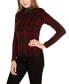 Фото #3 товара Women's Lurex Plaid Embellished-Neck Sweater