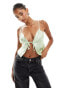 Фото #1 товара Miss Selfridge satin jacquard tie front cami top in sage green