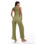 ASOS DESIGN scoop neck tie front racer jumpsuit in olive