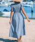 ფოტო #4 პროდუქტის Women's Pinstriped Smocked Maxi Beach Dress