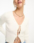 & Other Stories tie front frill sleeve cardigan in off white Белый, XS - EU 32-34 - фото #4