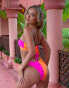 Moda Minx X Amber Jepson colour block tie side bikini bottom in pink and orange