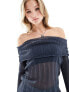 COLLUSION knitted sheer multi-way pleated jumper with hood in petrol blue