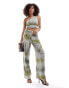 Фото #1 товара Pull&Bear wide leg trouser co-ord in brown tie dye print