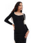 Vero Moda rib jersey maxi dress with contrast tipping in black