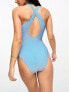 Pieces cross back detail swimsuit in blue glitter