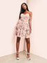 Фото #7 товара ASOS LUXE bandeau corsetted 3D floral mini skater dress in pink