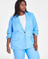 Plus Size Linen-Blend Notch-Lapel Ruched-Sleeve Jacket