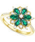 ფოტო #1 პროდუქტის Lab-Grown Emerald (7/8 ct. t.w.) & Lab-Grown White Sapphire (1/8 ct. t.w.) Flower Ring in 14k Gold-Plated Sterling Silver (Also in Additional Gemstones)