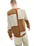 ASOS DESIGN relaxed knitted jumper in beige and brown colour block texture