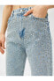 Yüksek Bel Kot Pantolon Taş Işlemeli Düz Paça - Eve Jeans
