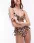 Topshop mix and match ruche front cami bikini top in brown ditsy floral print