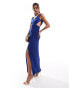 Фото #1 товара ASOS DESIGN twist shoulder v-neck pleated maxi dress in blue