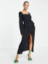 Фото #3 товара ASOS DESIGN square neck fluted sleeve knot detail midi dress in black