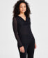 ფოტო #1 პროდუქტის Petite Long-Sleeve Cowlneck Mesh Top, Created for Macy's