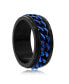 Stainless Steel Blue Cuban Link Ring - Black Plated