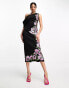 ASOS DESIGN one shoulder draped midi dress with pink sequin embellishment in black