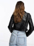 Stradivarius faux leather biker jacket in black