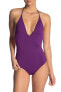 Фото #1 товара Onia 147319 Women's Nina Plunging V-Neck One-Piece Swimsuit Purple Sz. Small