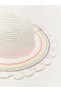 Renk Bloklu Biye Detaylı Kız Bebek Hasır Şapka