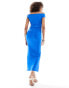 Pull&Bear asymmetric one shoulder second skin maxi dress in cobalt blue