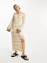 4th & Reckless crochet side split maxi dress with thigh split in beige stripe